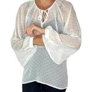 Oversized Sheer Ivory Statement Sleeve Blouse XS